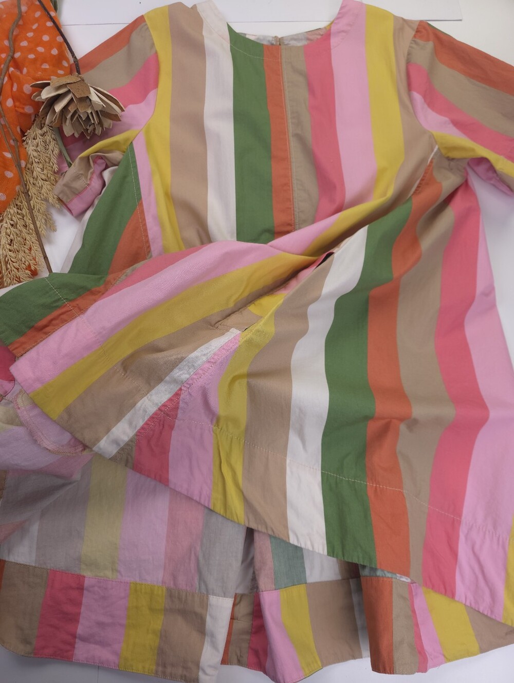 Anthropologie Maeve Multicolor Vertical Stripe Short Sleeve Cotton Tunic Dress M - Picture 7 of 11